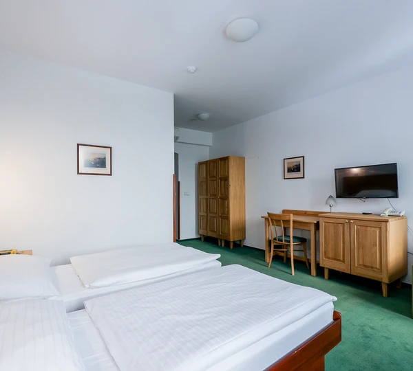 Dreibettzimmer mit Stadtblick